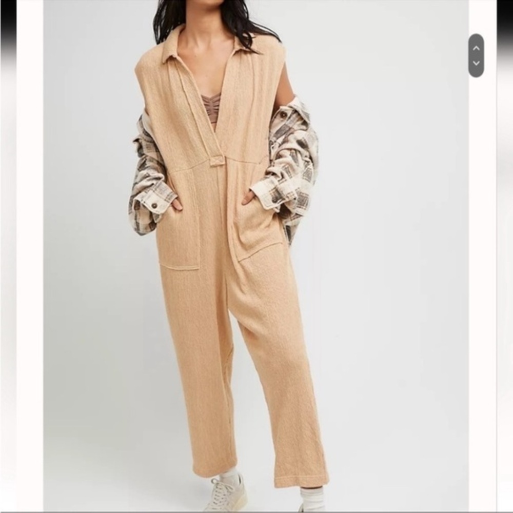 Free People Carousel One Piece tan Cotton Gauze Beach Beachy Jumpsuit Size XS